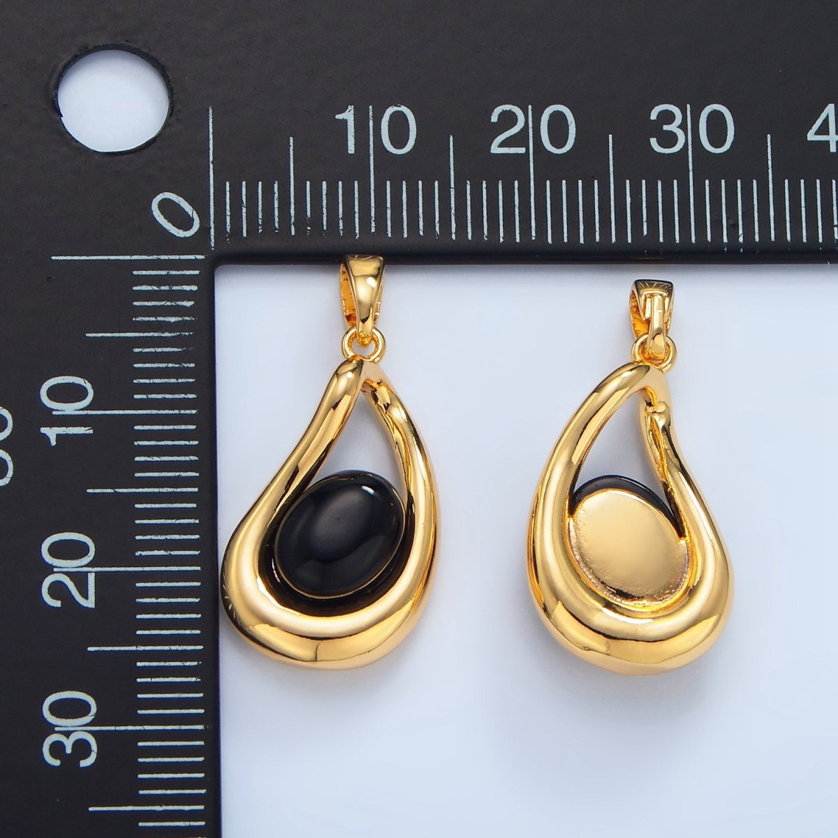 24K Gold Filled Onyx Gemstone Molten Curved Pendant in Gold & Silver | AA986