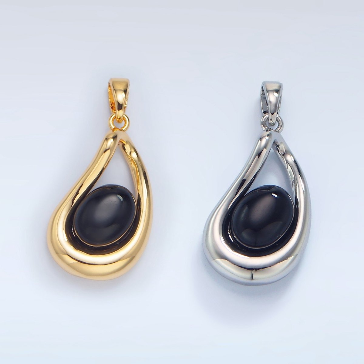24K Gold Filled Onyx Gemstone Molten Curved Pendant in Gold & Silver | AA986