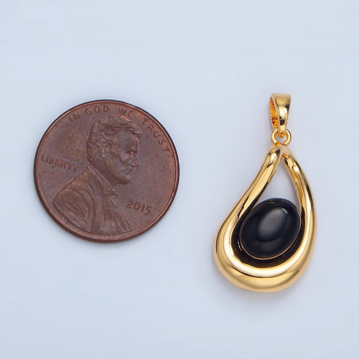24K Gold Filled Onyx Gemstone Molten Curved Pendant in Gold & Silver | AA986