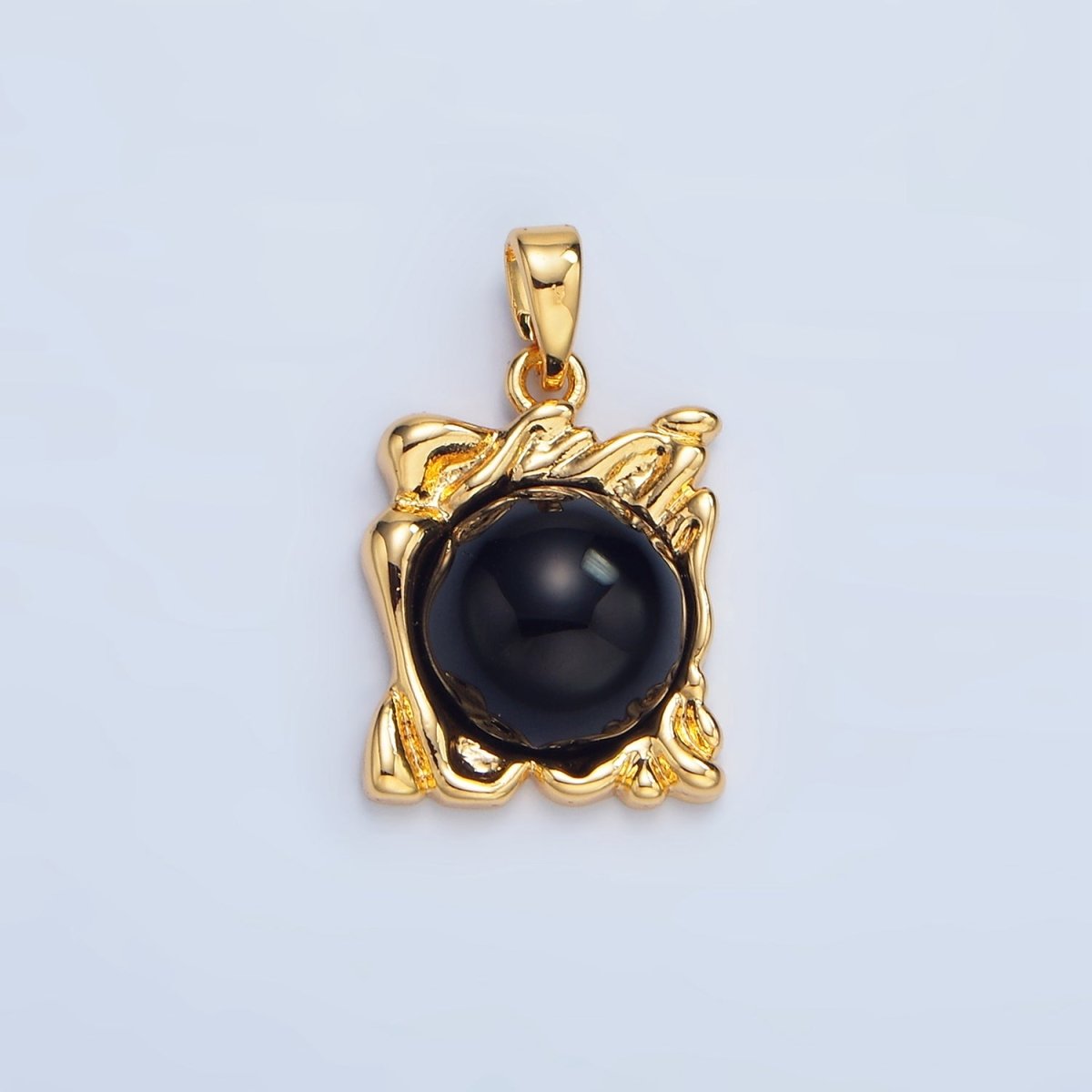 24K Gold Filled Onyx Gemstone Molten Drip Square Pendant in Gold & Silver | AA985