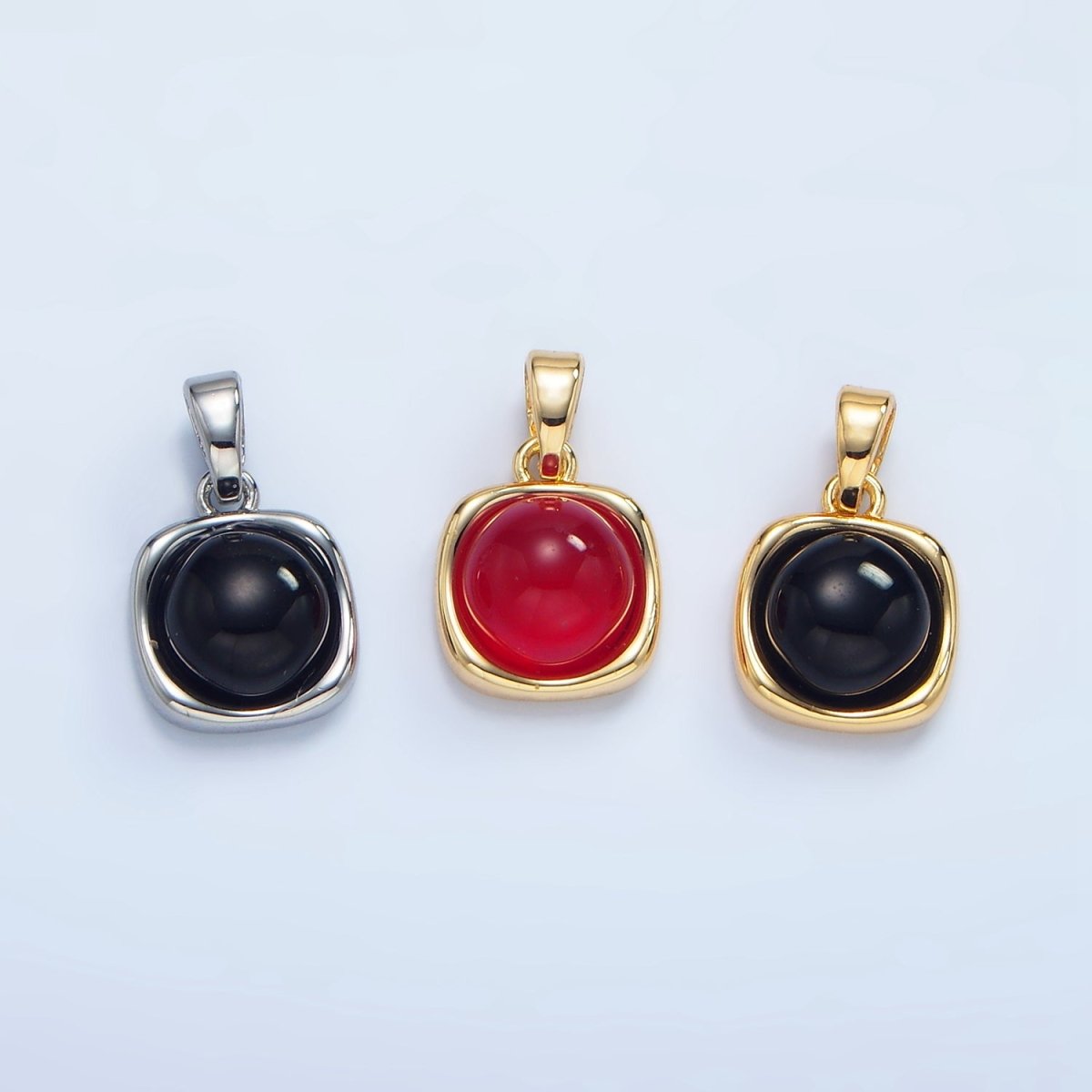24K Gold Filled Onyx Gemstone Round Molten Bezel Pendant in Gold & Silver | AA980