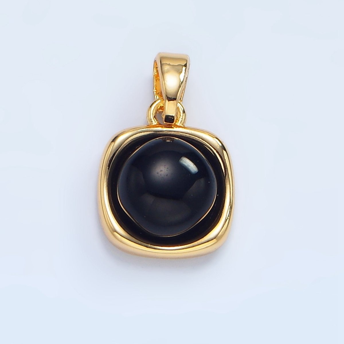 24K Gold Filled Onyx Gemstone Round Molten Bezel Pendant in Gold & Silver | AA980