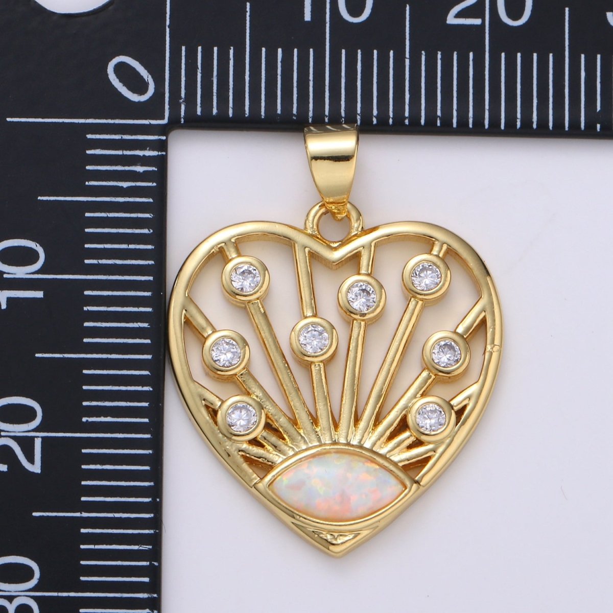 24K Gold Filled Opal CZ Heart Pendant Micro Pave Cubic Love Charm J-243
