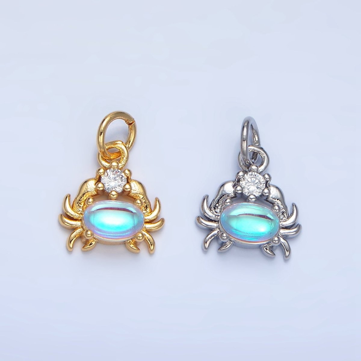 24K Gold Filled Opal Gemstone CZ Crustacean Crab Charm in Gold & Silver | X878