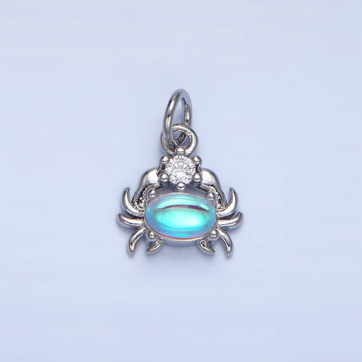 24K Gold Filled Opal Gemstone CZ Crustacean Crab Charm in Gold & Silver | X878