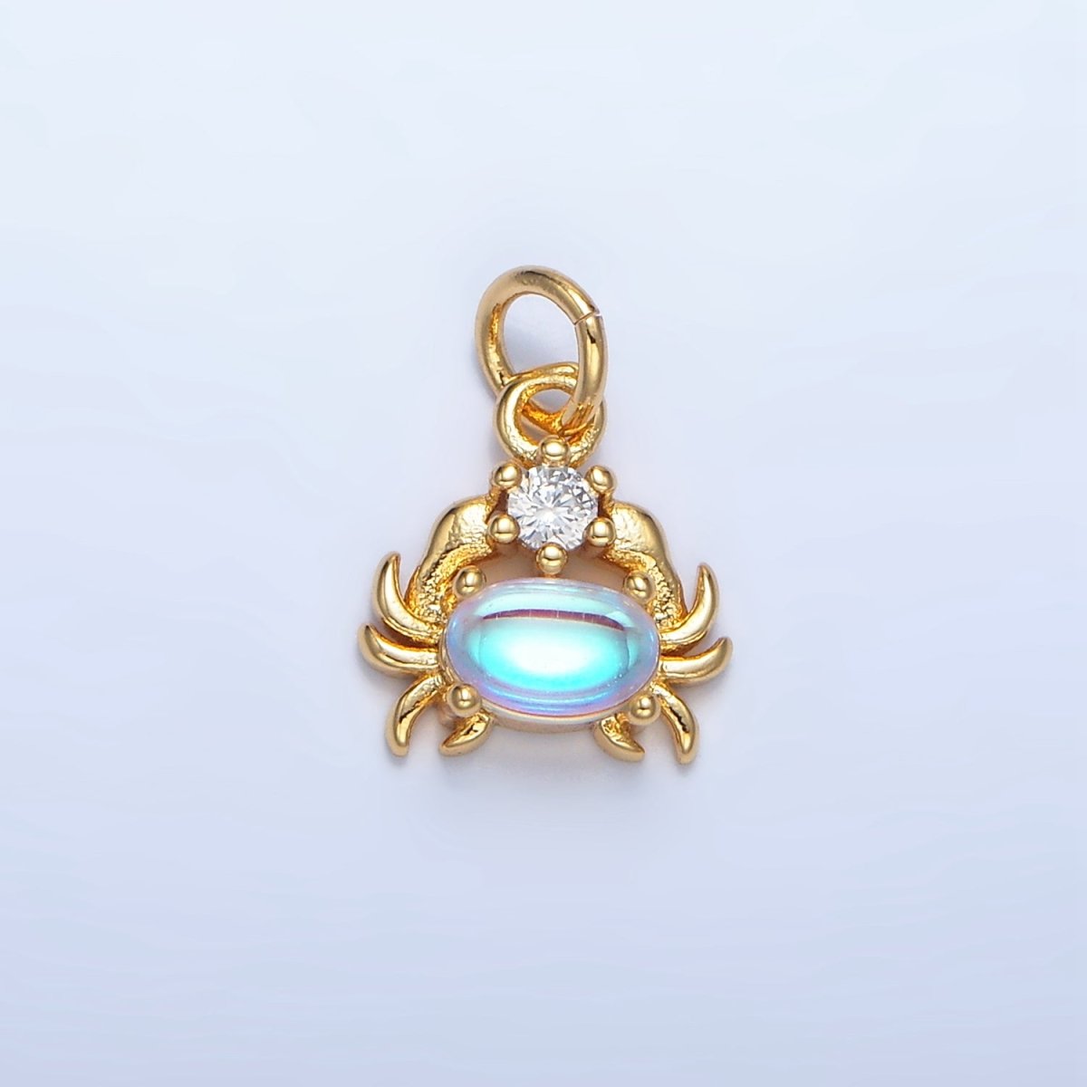 24K Gold Filled Opal Gemstone CZ Crustacean Crab Charm in Gold & Silver | X878