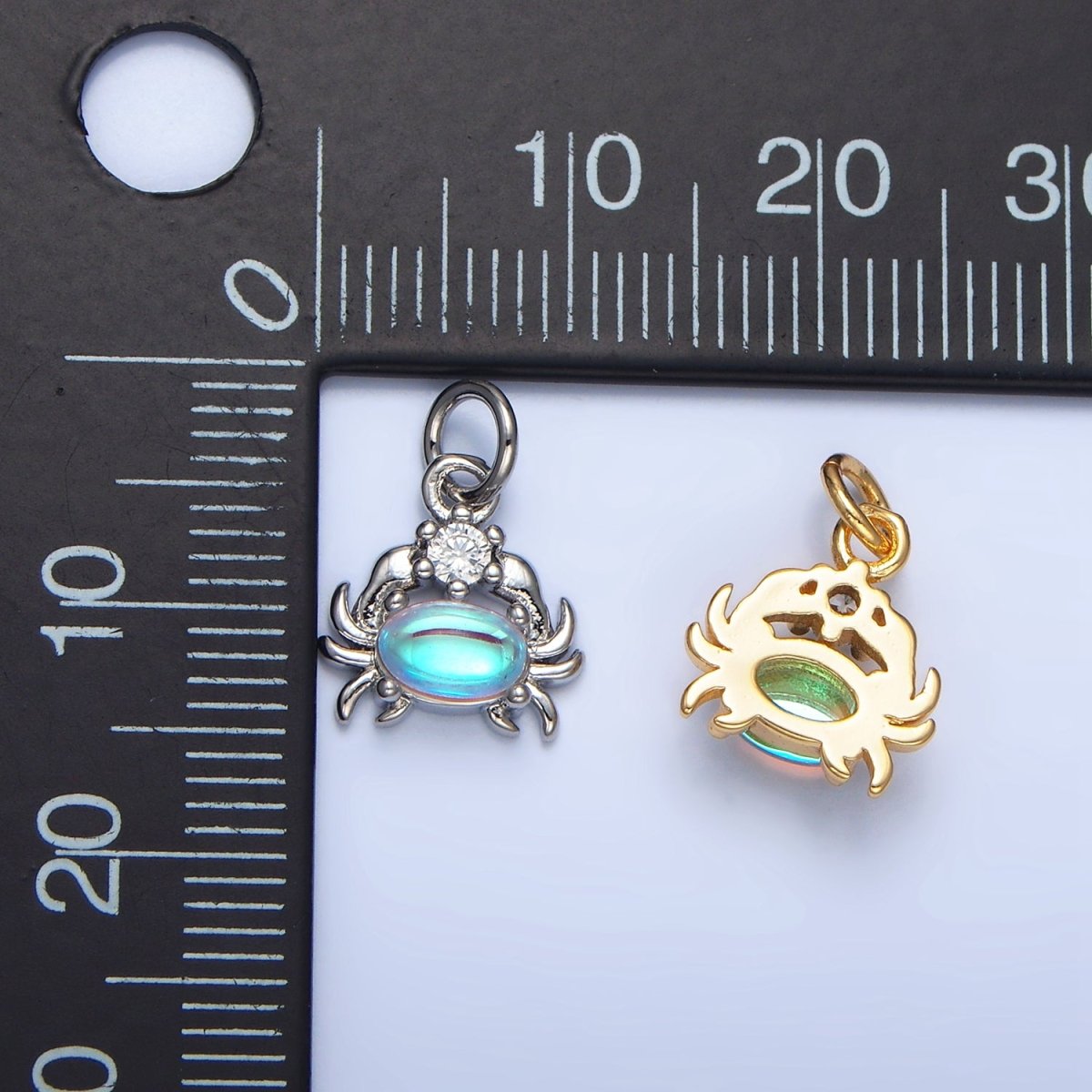 24K Gold Filled Opal Gemstone CZ Crustacean Crab Charm in Gold & Silver | X878