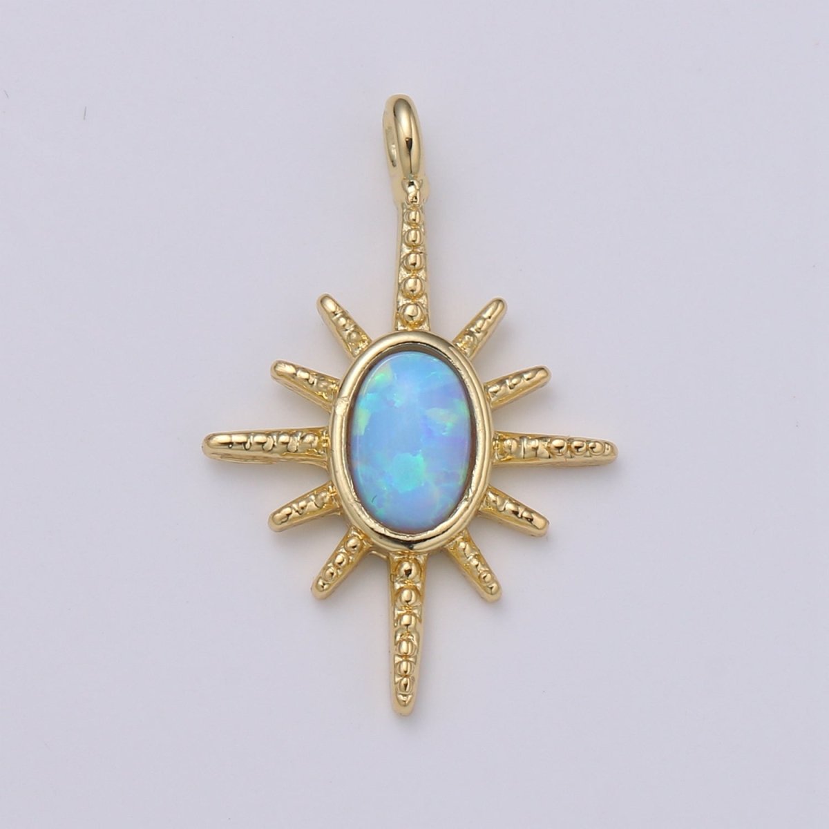 24K Gold Filled Opal White Blue Star Pendant Northstar Charme E-028