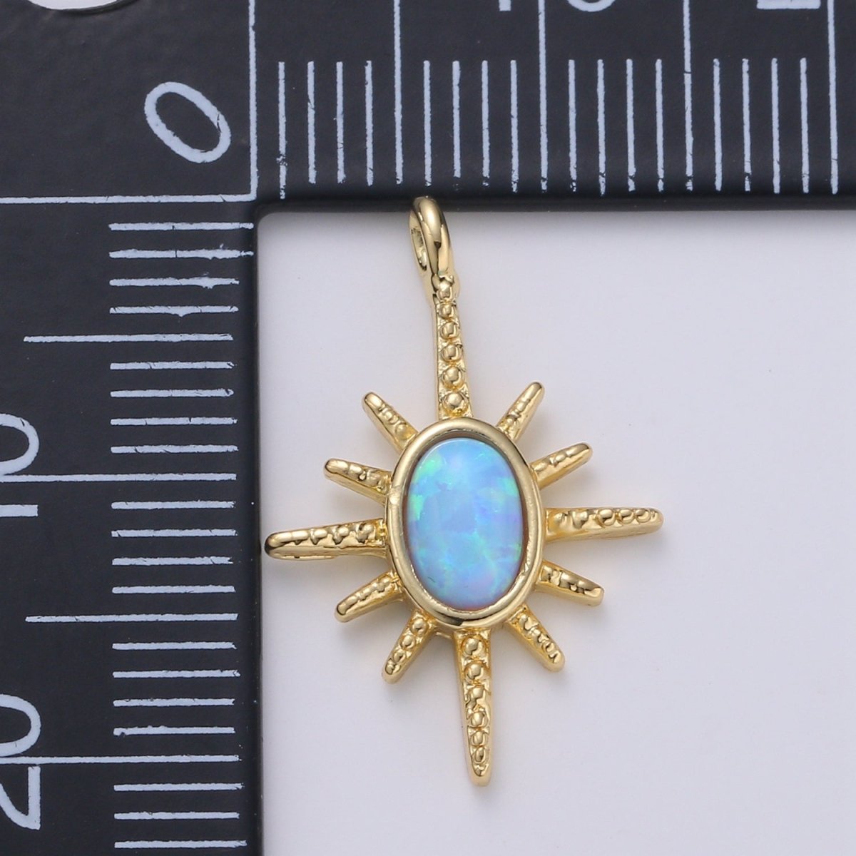 24K Gold Filled Opal White Blue Star Pendant Northstar Charme E-028