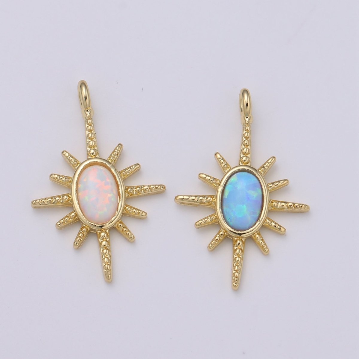 24K Gold Filled Opal White Blue Star Pendant Northstar Charme E-028