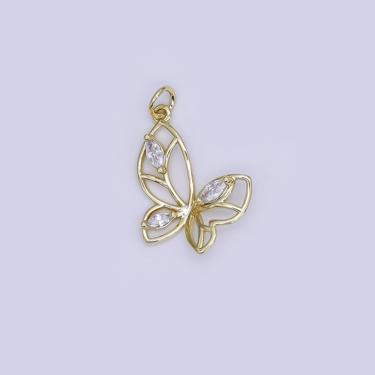 24K Gold Filled Open Butterfly CZ Butterfly Charm | AJ - 356 - DLUXCA