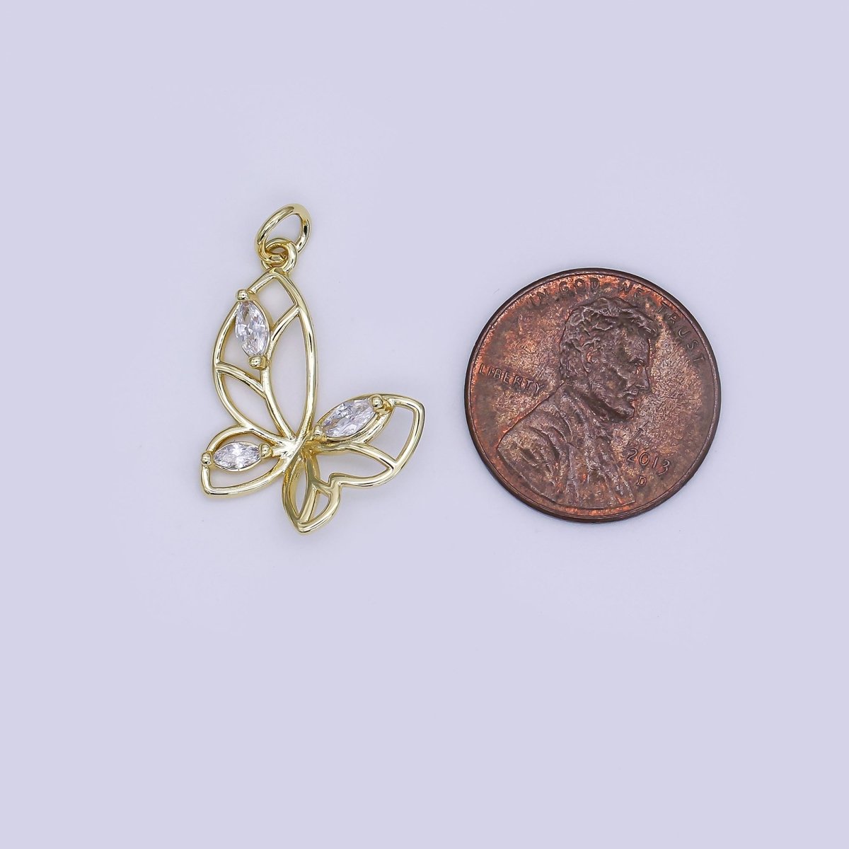 24K Gold Filled Open Butterfly CZ Butterfly Charm | AJ - 356 - DLUXCA