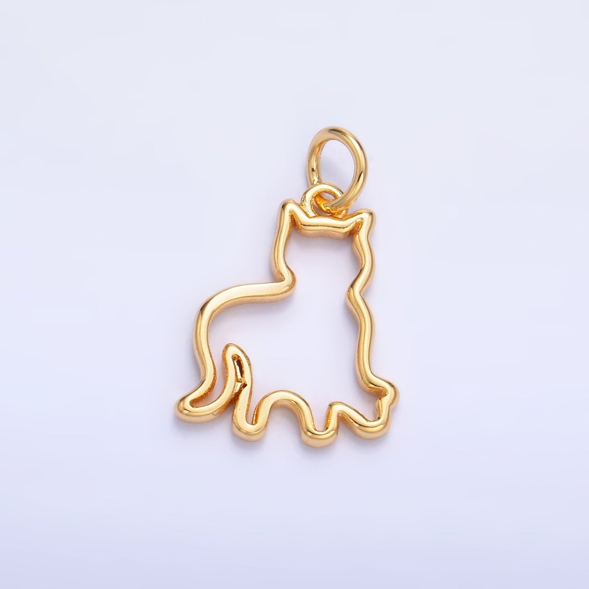 24K Gold Filled Open Cat Pet Silhouette Outline Charm in Gold & Silver | W397