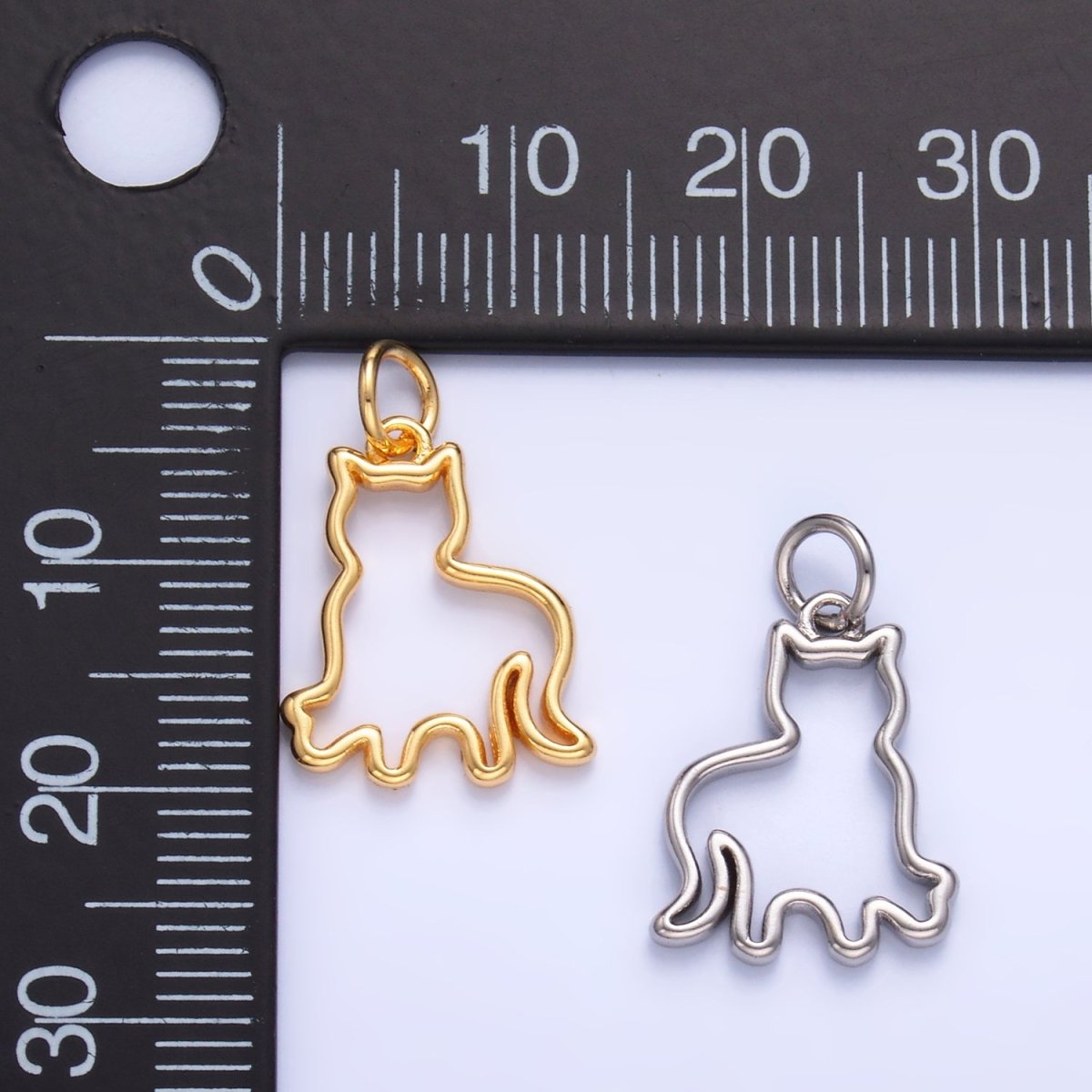 24K Gold Filled Open Cat Pet Silhouette Outline Charm in Gold & Silver | W397