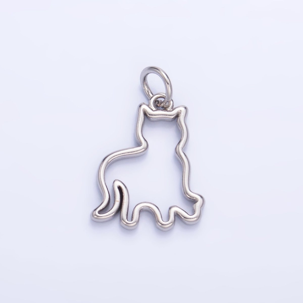 24K Gold Filled Open Cat Pet Silhouette Outline Charm in Gold & Silver | W397