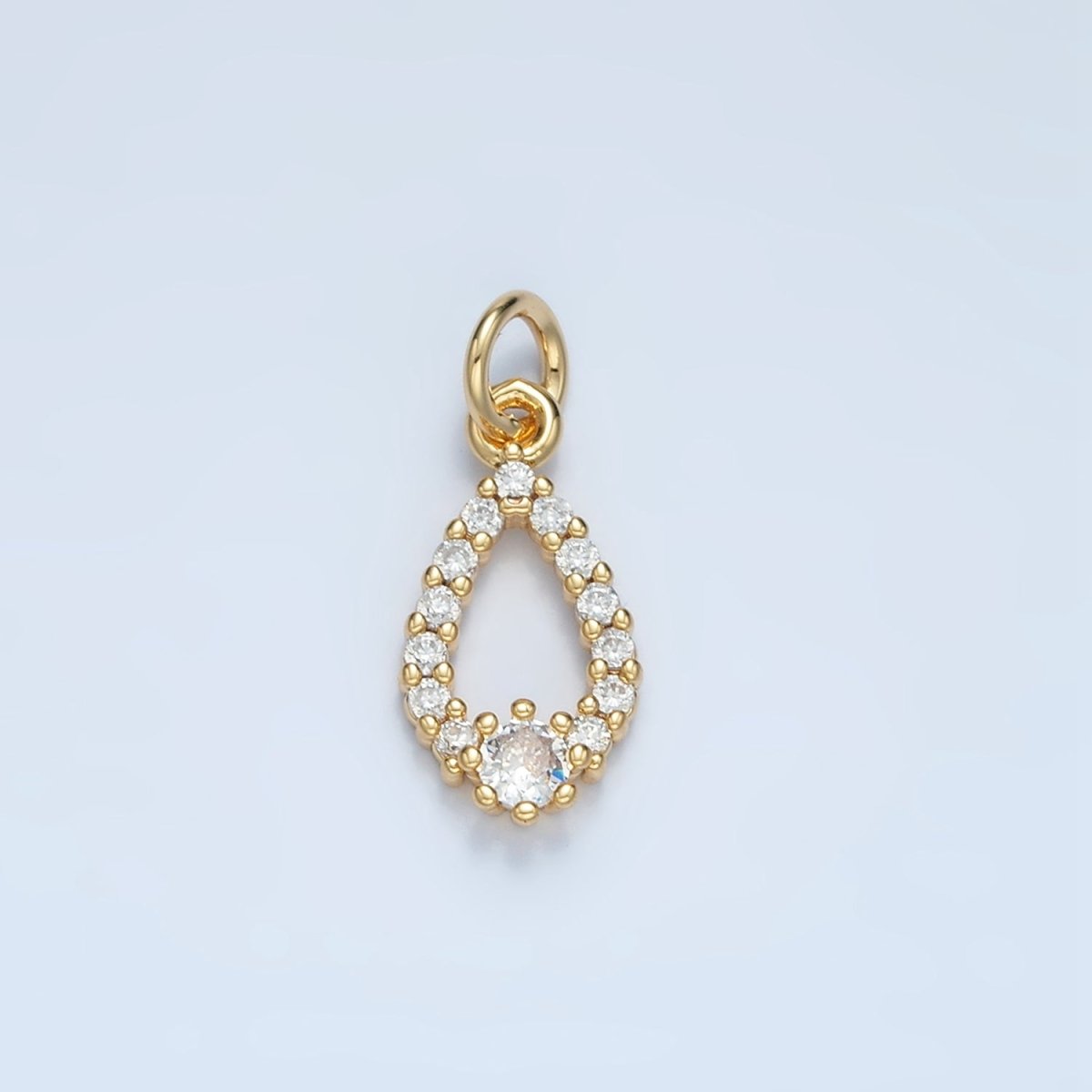 24K Gold Filled Open Clear Micro Paved CZ Teardrop Bezel Charm | E684 - DLUXCA