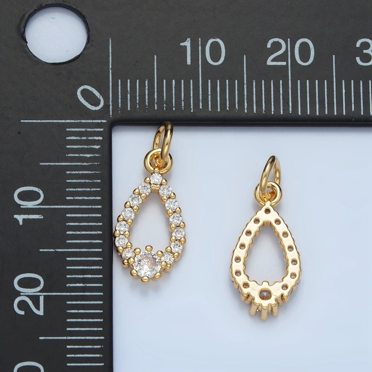 24K Gold Filled Open Clear Micro Paved CZ Teardrop Bezel Charm | E684 - DLUXCA