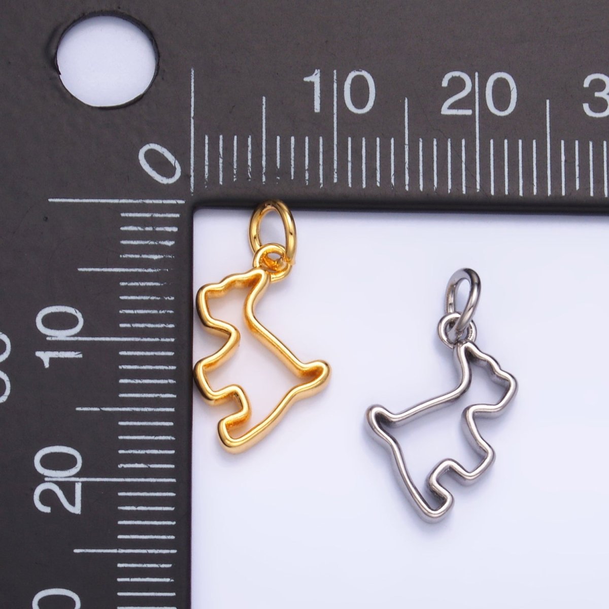 24K Gold Filled Open Dog Pet Silhouette Outline Charm in Gold & Silver | W872