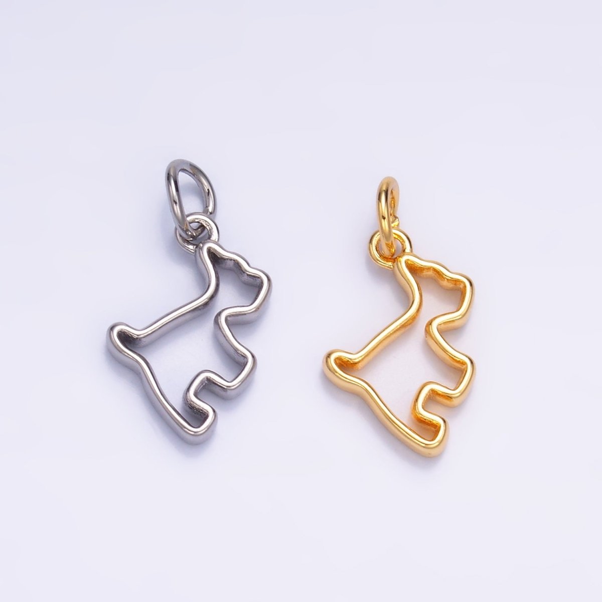 24K Gold Filled Open Dog Pet Silhouette Outline Charm in Gold & Silver | W872