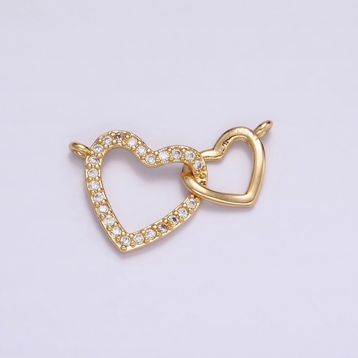 24K Gold Filled Open Double Heart Micro Paved CZ Connector | Y-758 - DLUXCA