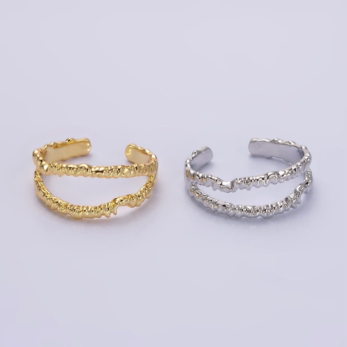 24K Gold Filled Open Double Molten Drip Band in Gold & Silver Ring | O-623 O-624