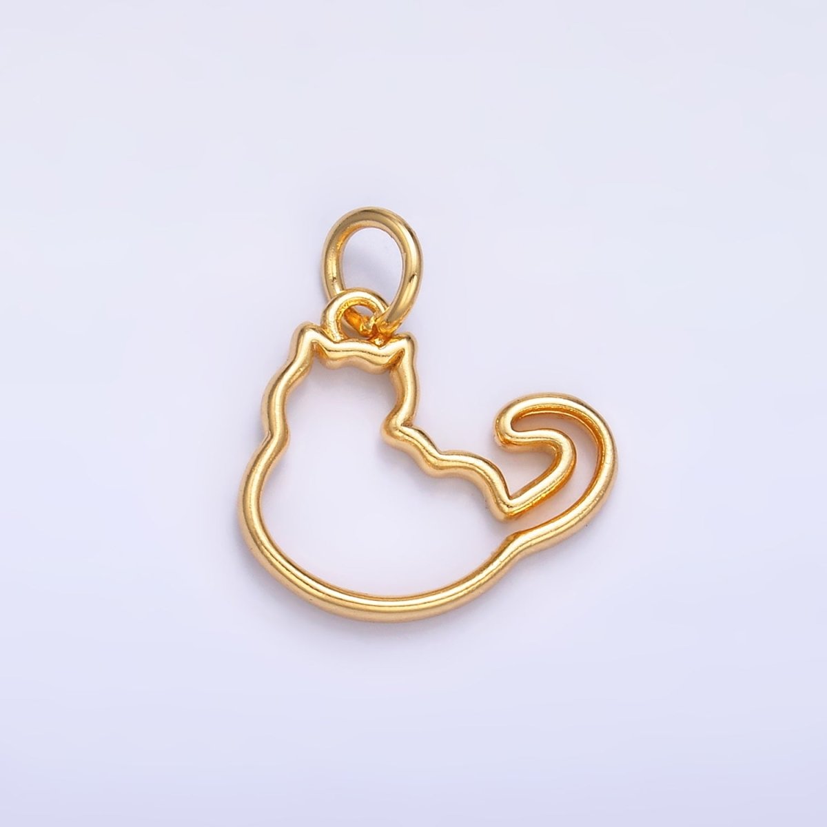 24K Gold Filled Open Fat Cat Pet Silhouette Outline Charm in Gold & Silver | W338