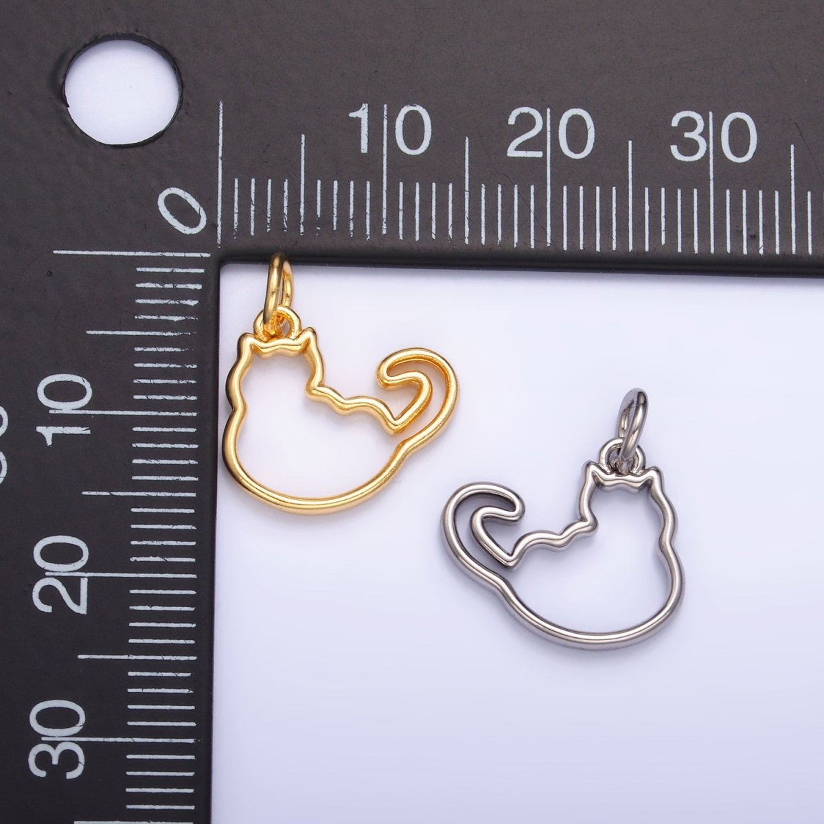 24K Gold Filled Open Fat Cat Pet Silhouette Outline Charm in Gold & Silver | W338