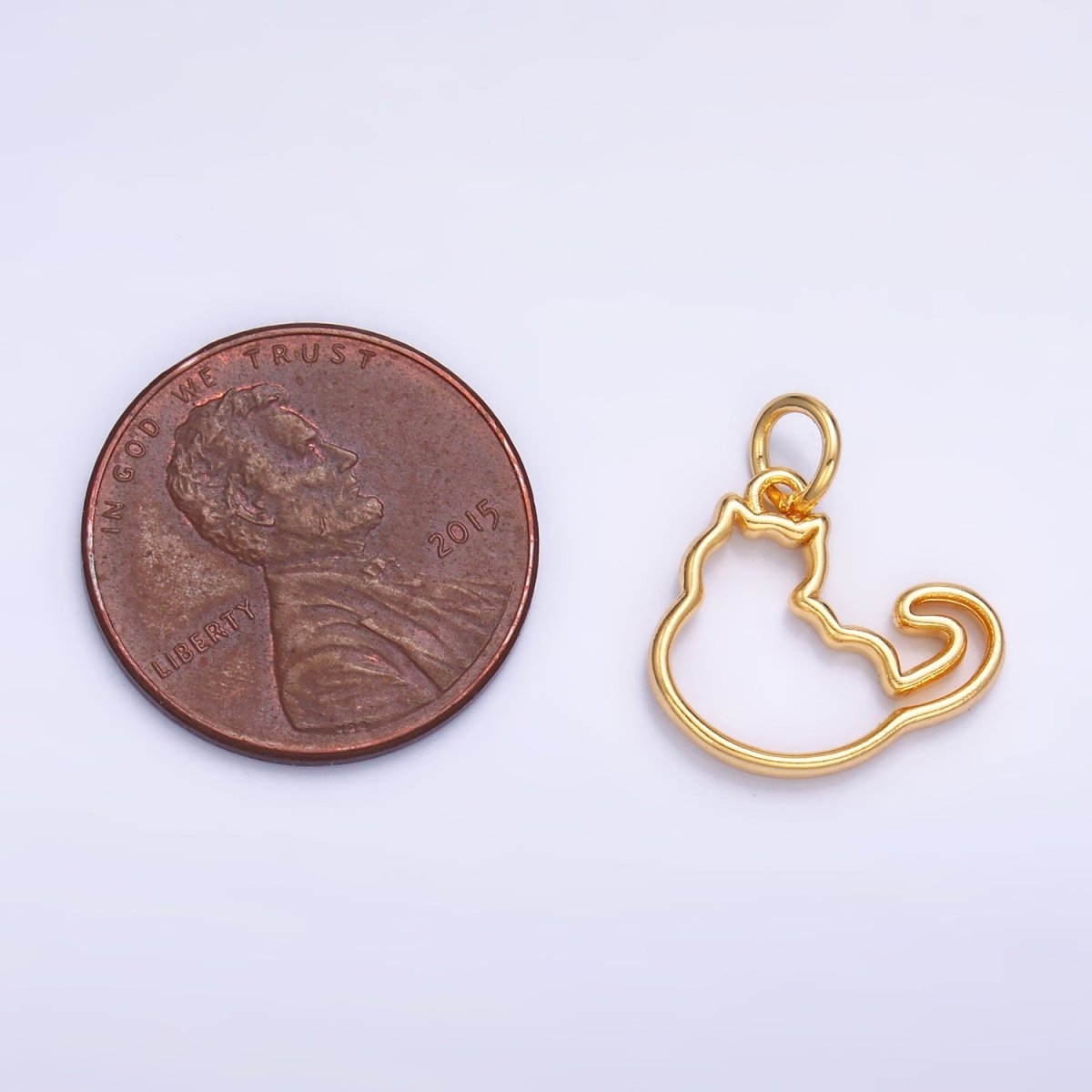 24K Gold Filled Open Fat Cat Pet Silhouette Outline Charm in Gold & Silver | W338