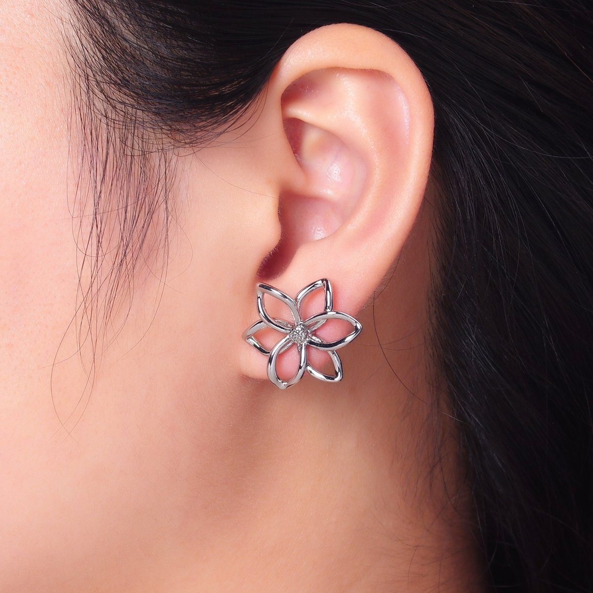 24K Gold Filled Open Floral Flower Stud Earrings in Gold & Silver | V-303 V-311