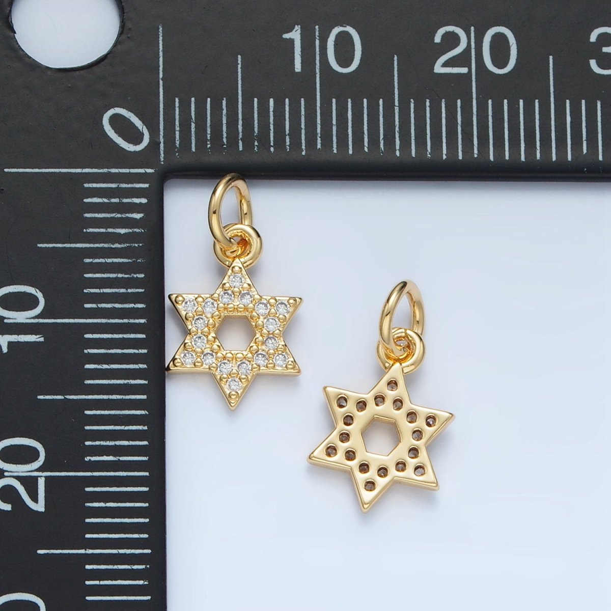 24K Gold Filled Open Micro Paved CZ Jewish Star of David Charm in Gold & Silver | E916