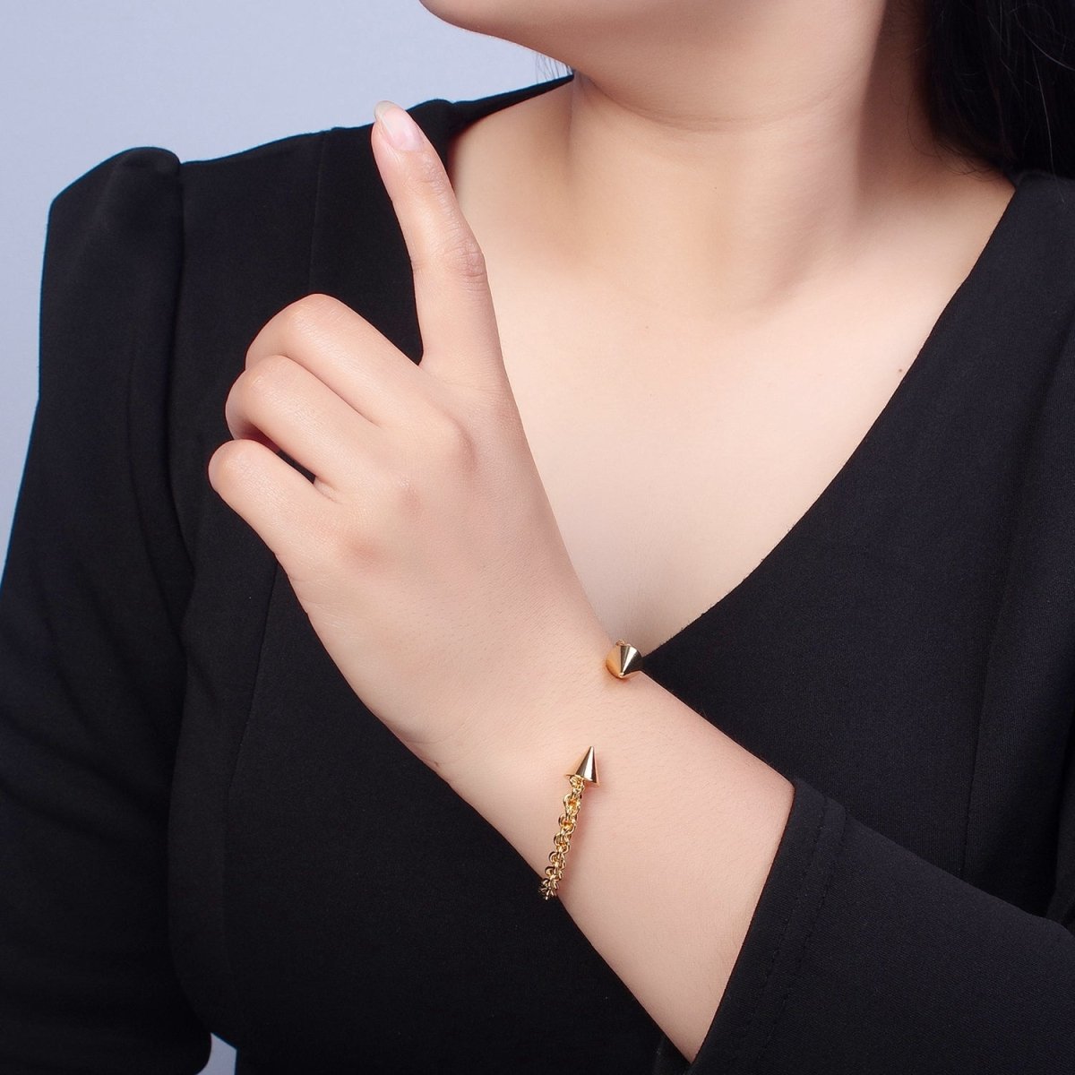 24K Gold Filled Open Rope Chain with Spike Bangle Bracelet | WA-988 WA-989 Clearance Pricing