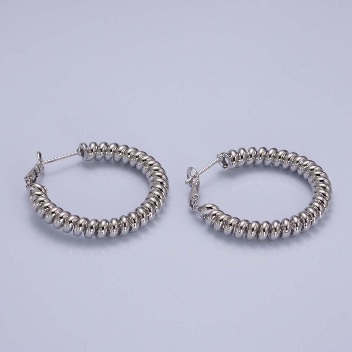 24K Gold Filled Open Spiral Cord Lever Back Hoop Earrings in Gold / Silver P-302 P-303