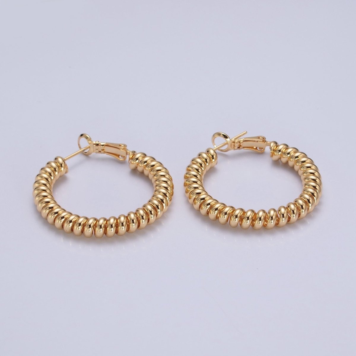 24K Gold Filled Open Spiral Cord Lever Back Hoop Earrings in Gold / Silver P-302 P-303