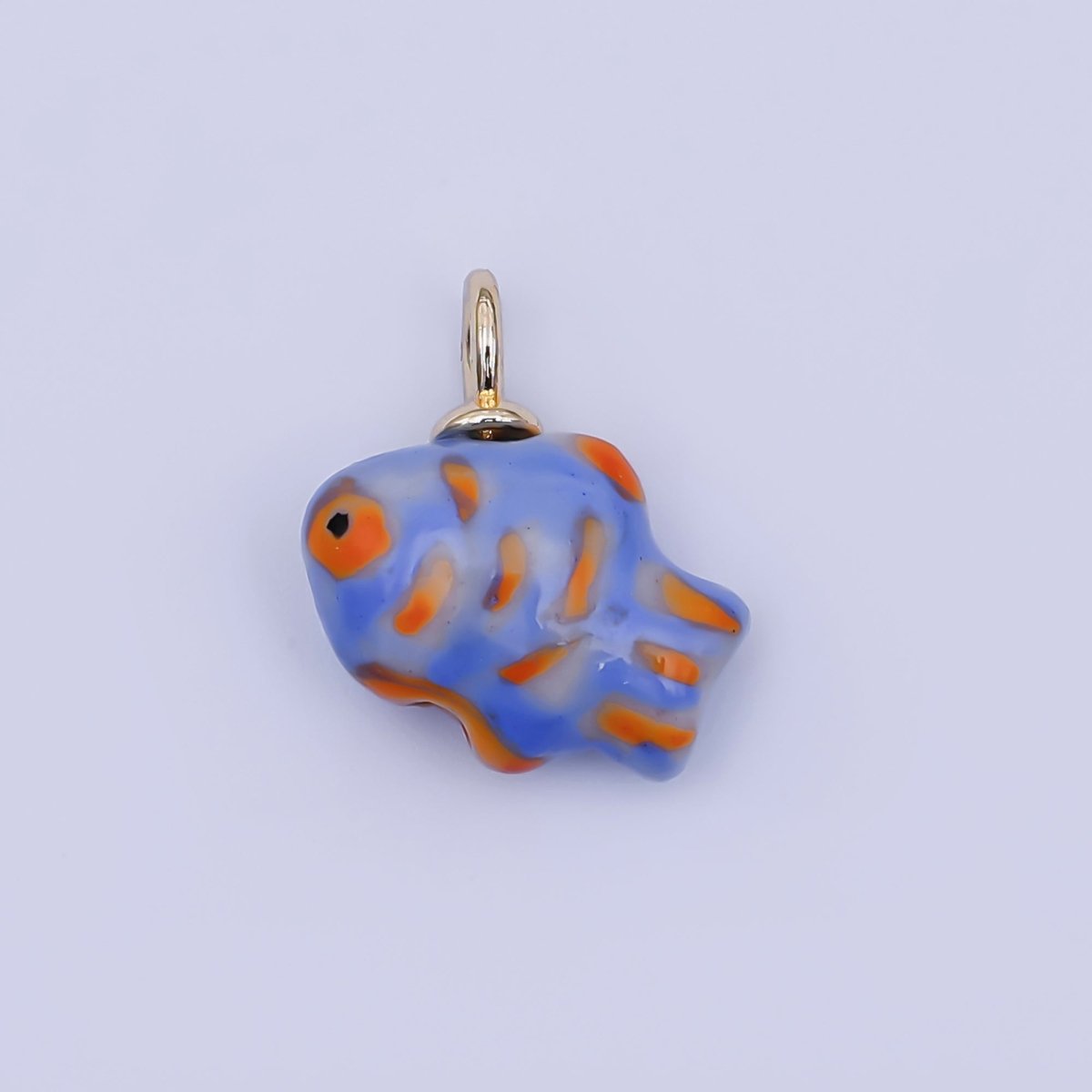24K Gold Filled Orange Blue Clownfish Ceramic Drop Pendant | N145 - DLUXCA