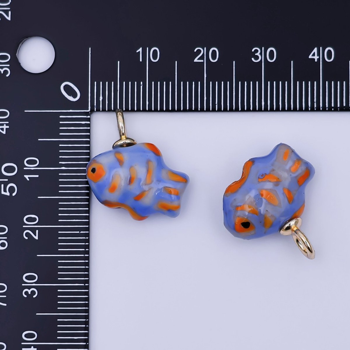24K Gold Filled Orange Blue Clownfish Ceramic Drop Pendant | N145 - DLUXCA