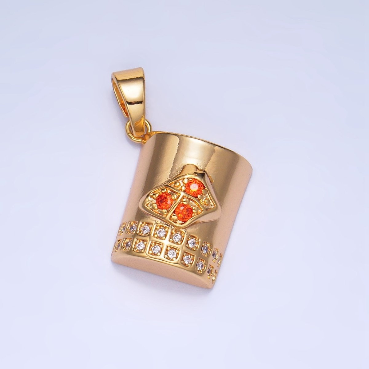 24K Gold Filled Orange CZ Micro Paved Mug Cup Drink Pendant in Gold & Silver | AA994