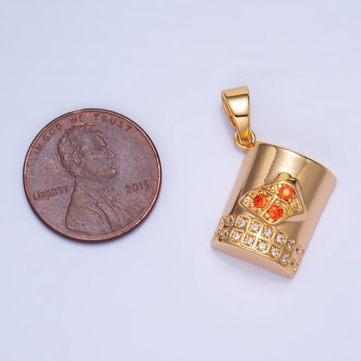 24K Gold Filled Orange CZ Micro Paved Mug Cup Drink Pendant in Gold & Silver | AA994