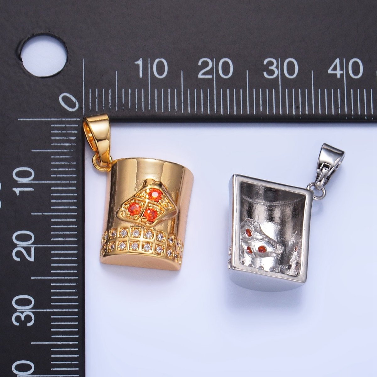 24K Gold Filled Orange CZ Micro Paved Mug Cup Drink Pendant in Gold & Silver | AA994