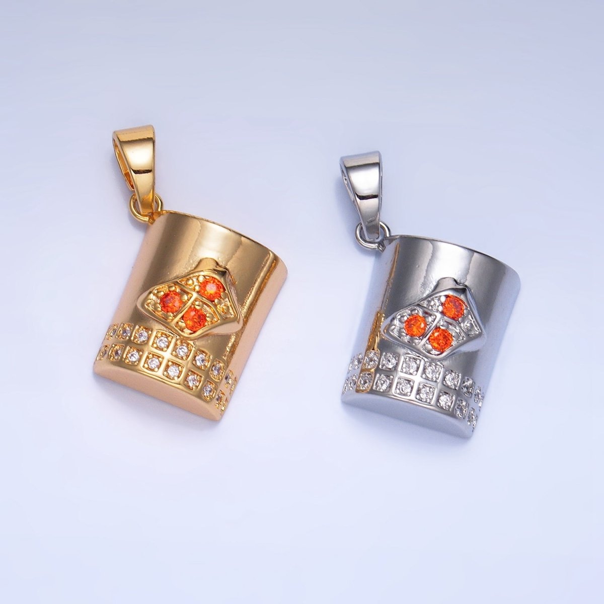 24K Gold Filled Orange CZ Micro Paved Mug Cup Drink Pendant in Gold & Silver | AA994