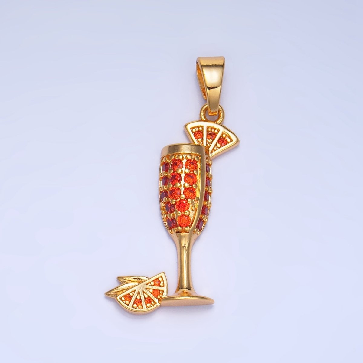 24K Gold Filled Orange Slice CZ Micro Paved Martini Alcoholic Drink Pendant in Gold & Silver | AA992