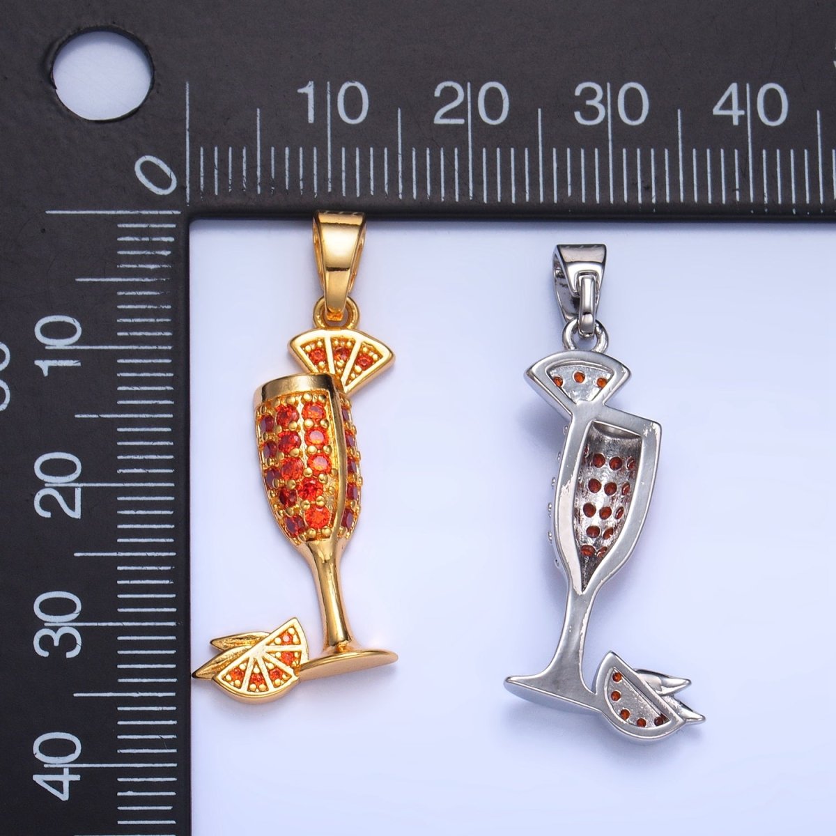 24K Gold Filled Orange Slice CZ Micro Paved Martini Alcoholic Drink Pendant in Gold & Silver | AA992