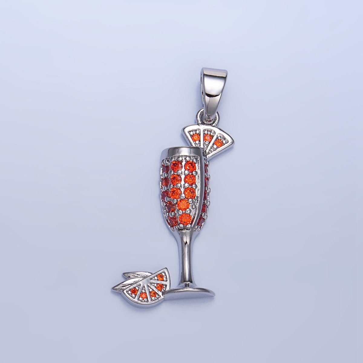 24K Gold Filled Orange Slice CZ Micro Paved Martini Alcoholic Drink Pendant in Gold & Silver | AA992