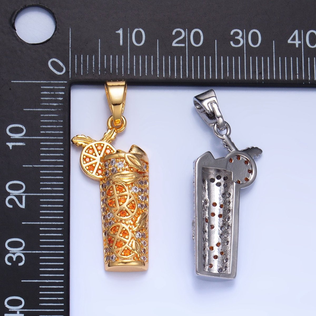 24K Gold Filled Orange Slice Juice Micro Paved CZ Drink Pendant in Gold & Silver | AA991