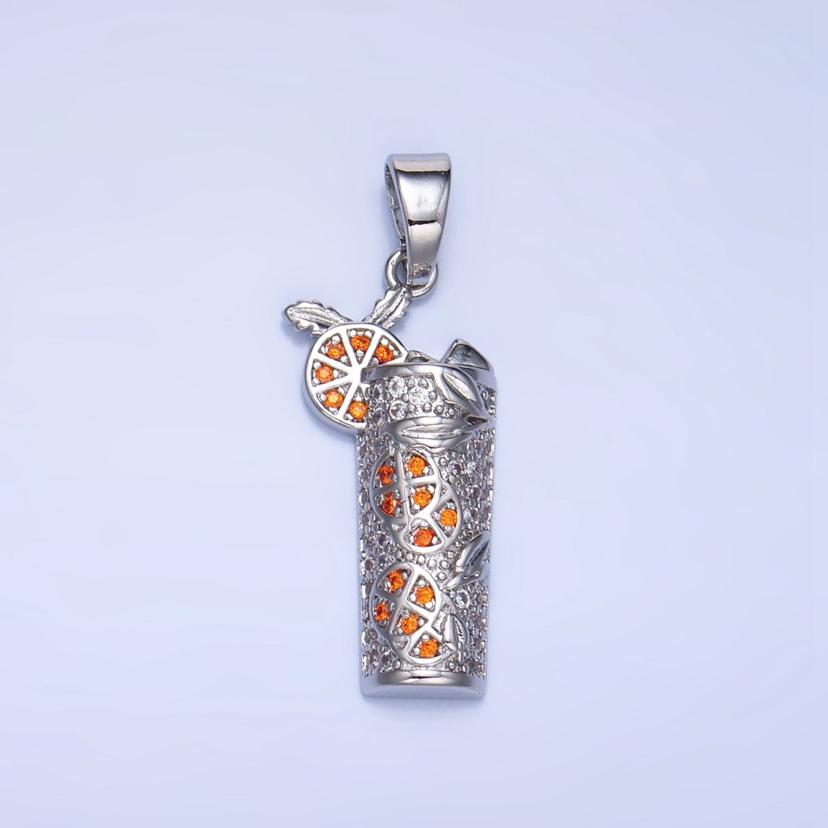 24K Gold Filled Orange Slice Juice Micro Paved CZ Drink Pendant in Gold & Silver | AA991