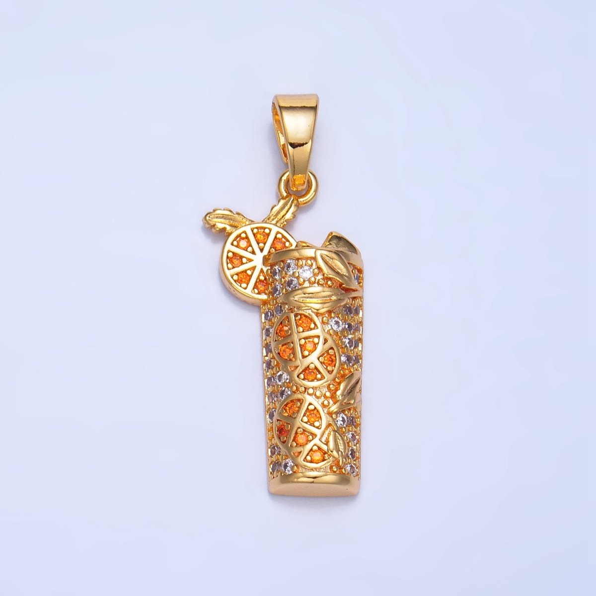 24K Gold Filled Orange Slice Juice Micro Paved CZ Drink Pendant in Gold & Silver | AA991
