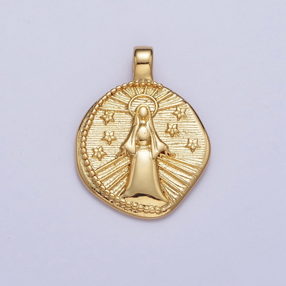 24K Gold Filled Our Lady Guadalupe on Starry Night, Religious Virgin Mary Round Pendant For Necklace Making | X-488 - DLUXCA