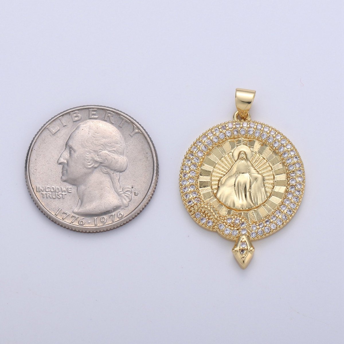 24K Gold Filled Our Lady of Guadalupe Virgin Mary Round Circle Delicate Micro Pve Charm Necklace for Religious Jewelry Pendant I-645 - DLUXCA