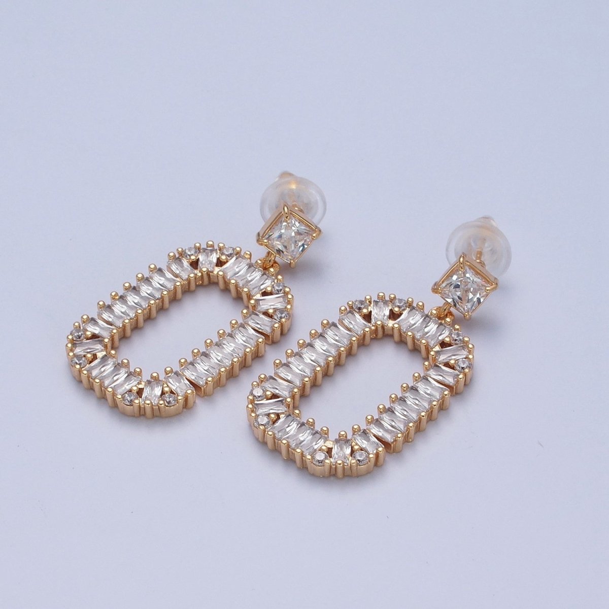 24K Gold Filled Oval Baguette Zirconia Drop & Dangle Stud Earrings P-316 - DLUXCA