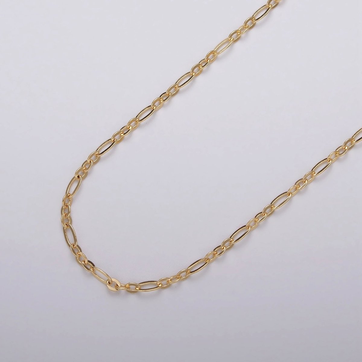 24K Gold Filled Oval Cable Link Figaro Long and Short Fancy Unfinished Chain By Yard in Gold & Silver | ROLL-1057, ROLL-1083