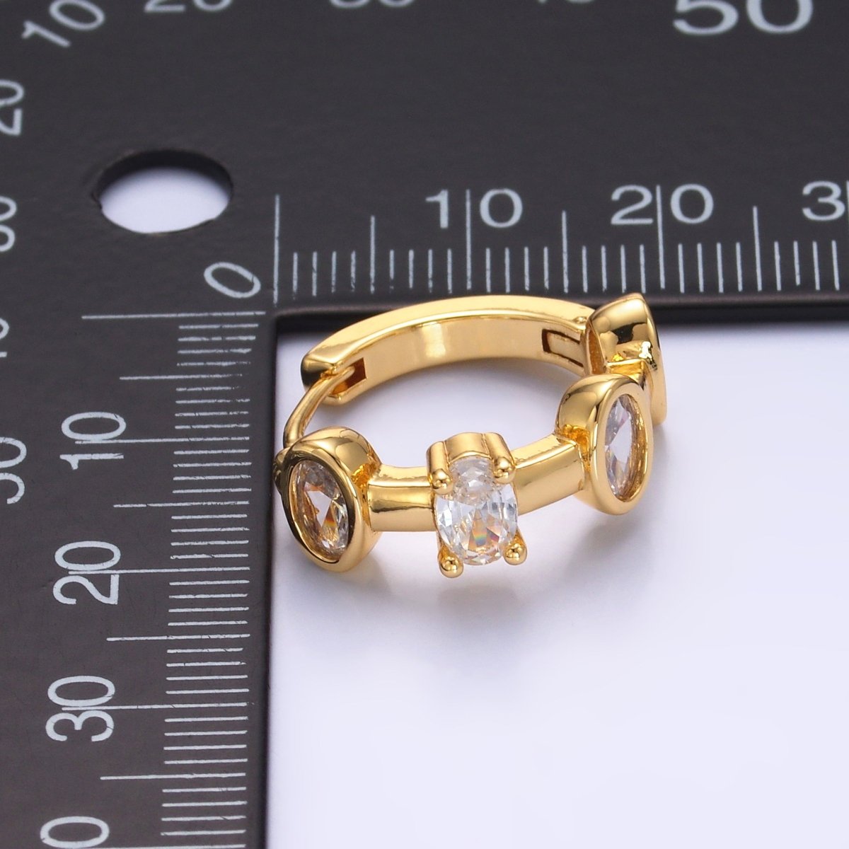 24K Gold Filled Oval CZ Bezel Huggie Hoop Earrings | V519 - DLUXCA